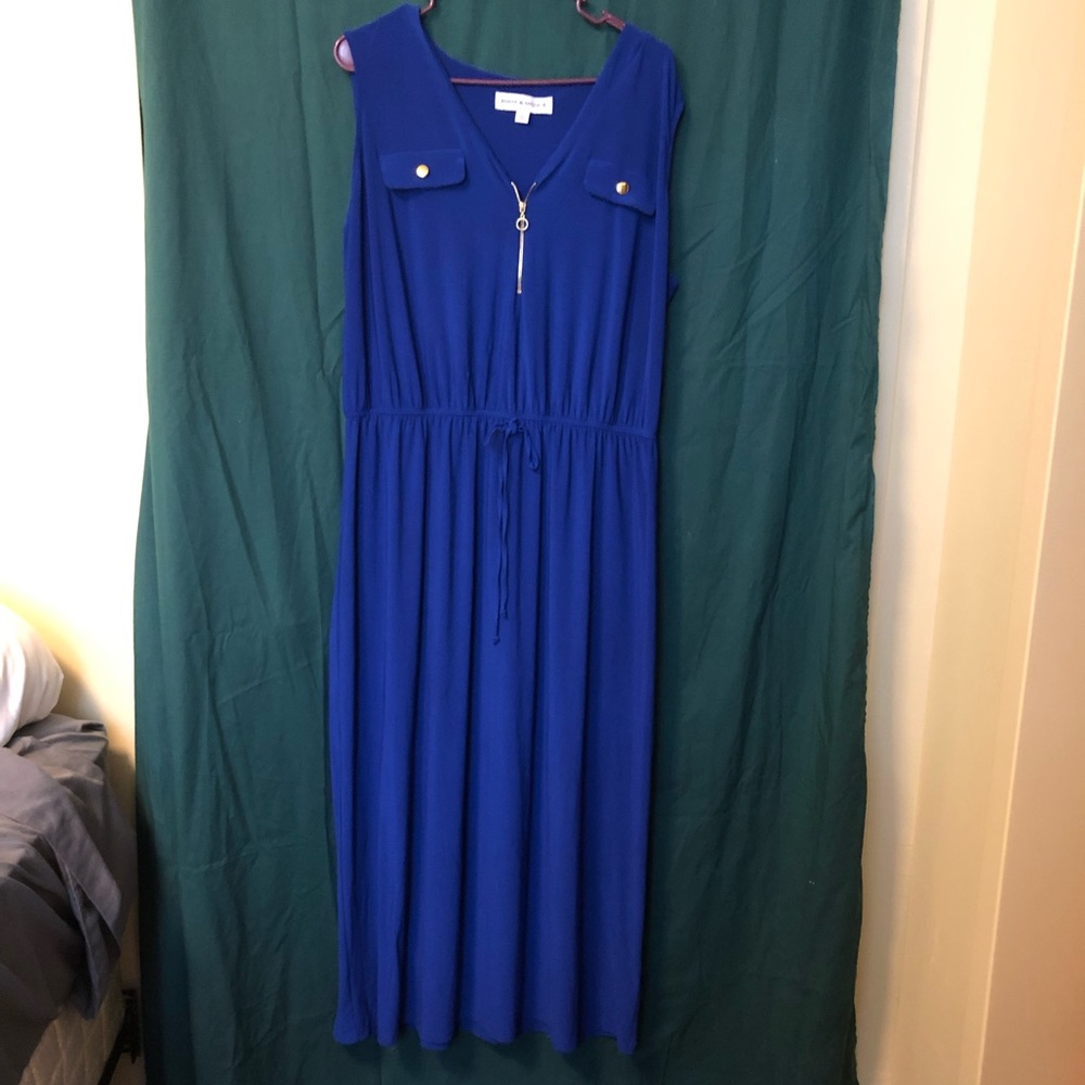 Royal blue v neck maxi dress with zipper